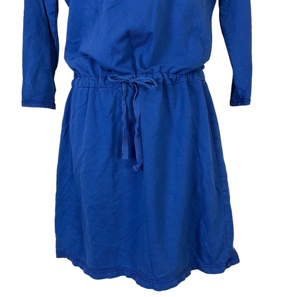 GH BASS & CO Blue Blouson 3/4 Sleeve Knit Mini 100% Cotton Drawstring Dress  XS - Picture 3 of 15